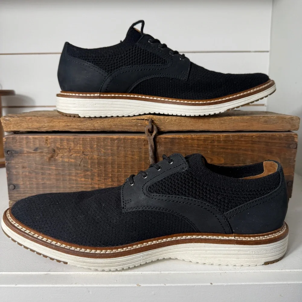 Johnston & Murphy Shoes Mens 9.5 Black Upton Knit TRUFOAM Prentiss Oxford Shoe